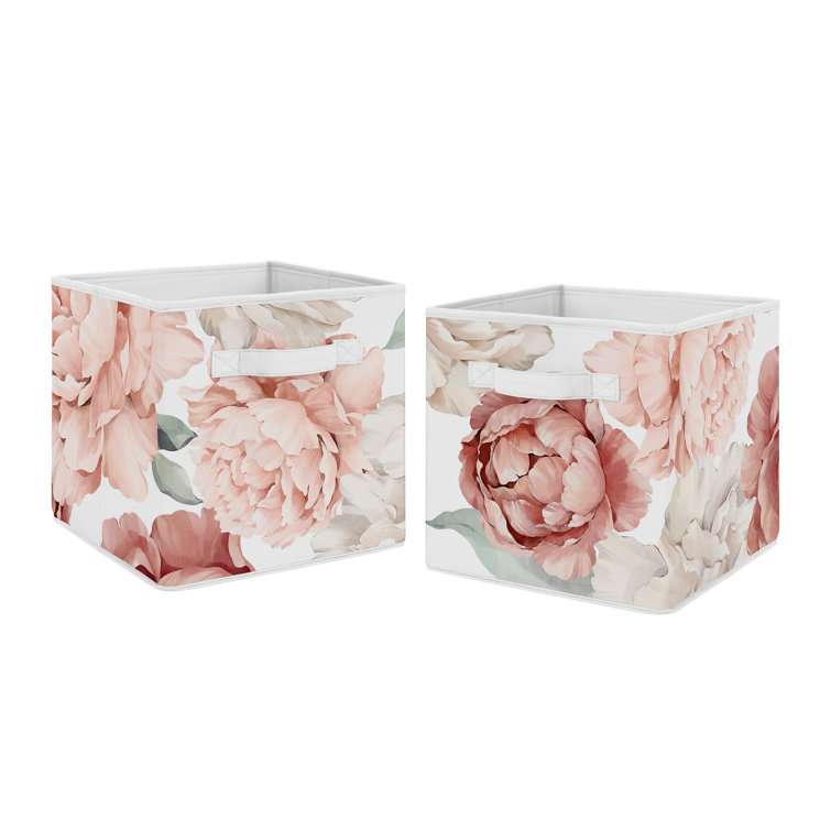 Sweet Jojo Designs Peony Floral Garden Pink and Ivory Fabric Storage